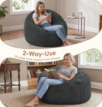 fond + found 3FT Bean Bag Chair Bean Bag Chairs for Adults with Memory Foam Removable Cover Stripe Plush, Adult Bean Bag Chairs for Living Room Bedroom Gaming Dorm Office-Dark Grey(36” x 36” x 22”)