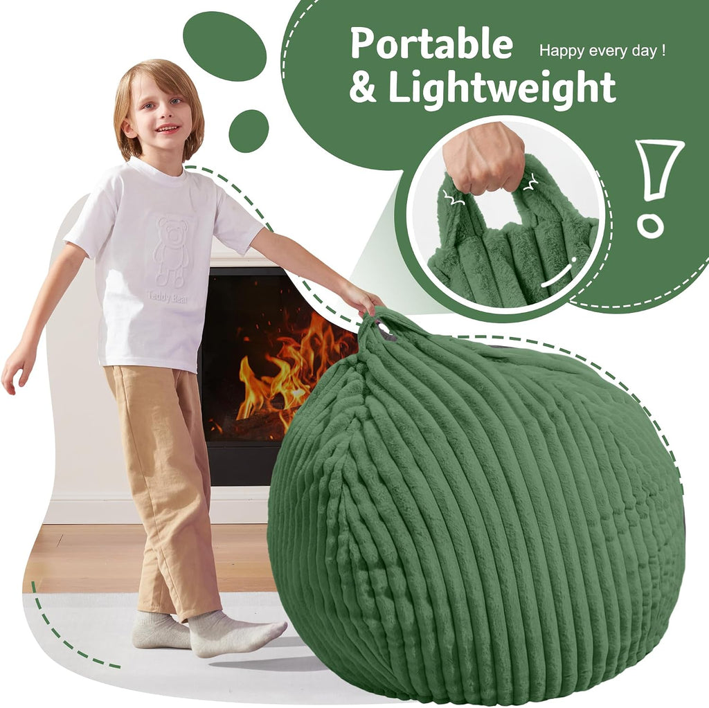 Homguava 2FT Bean Bag Chair, 2' Small Bean Bags with Memory Foam Filled, Beanbag Chairs with Machine Washable Cover Dutch Corded Plush Cover for Classroom,Living Room,Bedroom-Dark Green