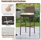 HAPPYGRILL Wicker Patio Barstools Set of 4, Outdoor Rattan Bar Chairs with Footrest & Backrest, Armless High Top Chairs with Seat Cushions for Backyard, Balcony
