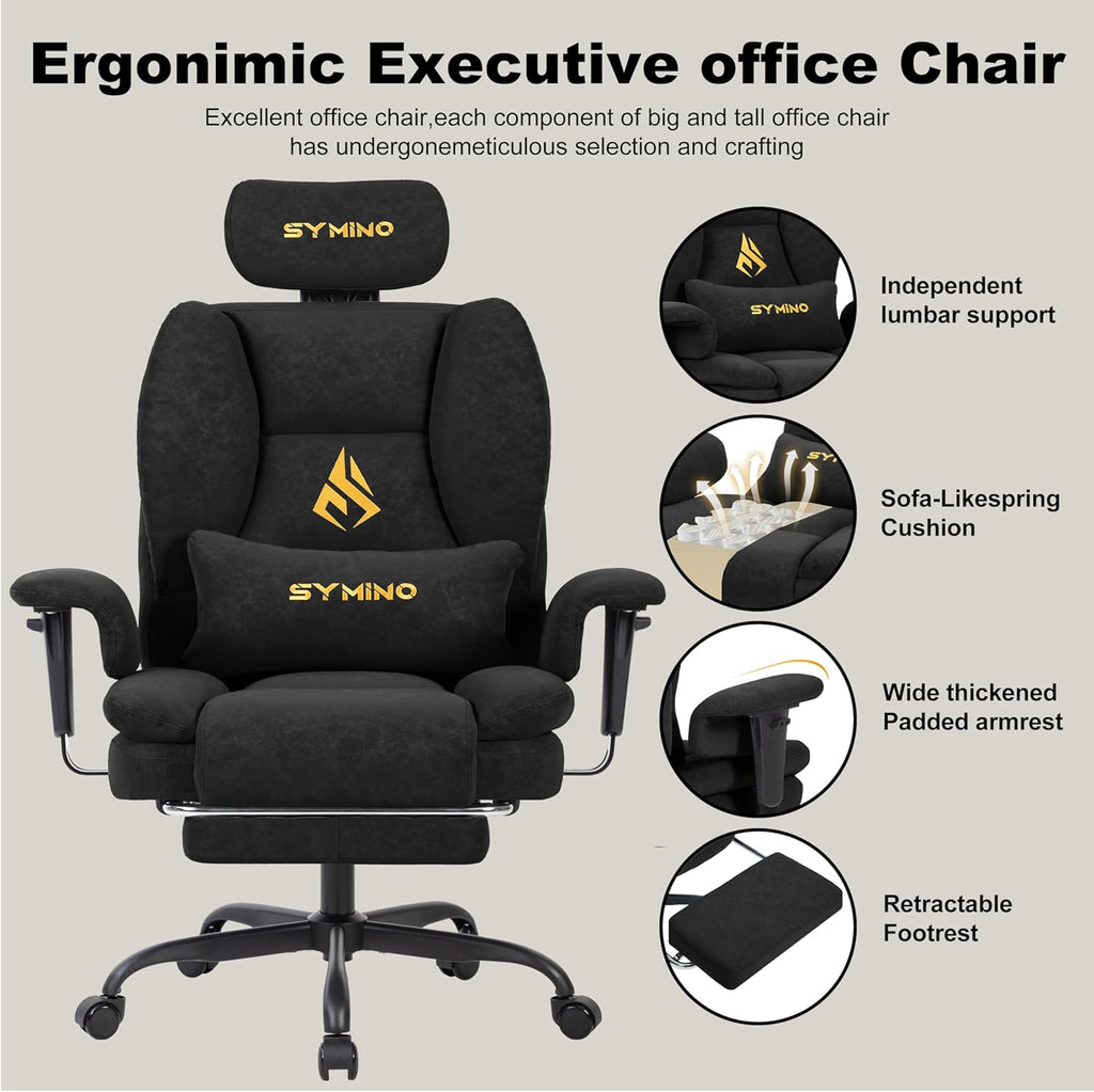 Symino Gaming Chair with Foot Rest, Unique Up/Down Armrests, PU Leather Ergonomic High Back Chair, 150° Recline Solid Color Computer Desk Chair, Black