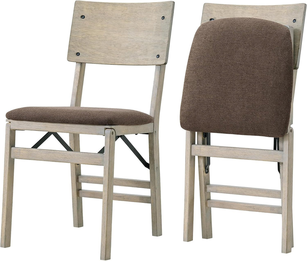 Stakmore Comfort Curve Wood Folding Chairs Set of 2, Padded Upholstered Seat, Solid Hardwood Dining & Card Table Chairs, Space Saving, No Assembly, Driftwood Frame with Bravado Aztec Fabric