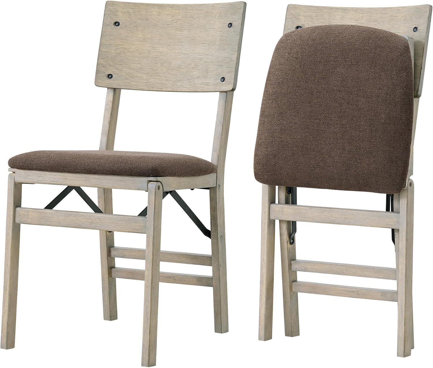 Stakmore Comfort Curve Wood Folding Chairs Set of 2, Padded Upholstered Seat, Solid Hardwood Dining & Card Table Chairs, Space Saving, No Assembly, Driftwood Frame with Bravado Aztec Fabric