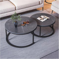 Nesting Coffee Tables Set of 2 Furniture Round Living Room Table Sets Side Tables for Bedroom with Top and Black Metal Frame(F)