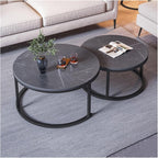 Nesting Coffee Tables Set of 2 Furniture Round Living Room Table Sets Side Tables for Bedroom with Top and Black Metal Frame(F)
