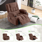 Oversized Swivel Rocker Recliner Chair for Adults, Manual Glider Recliner Sofa with Massage and Heat, Nursery Rocking Chair with Cup Holder and Side Pocket for Living Room