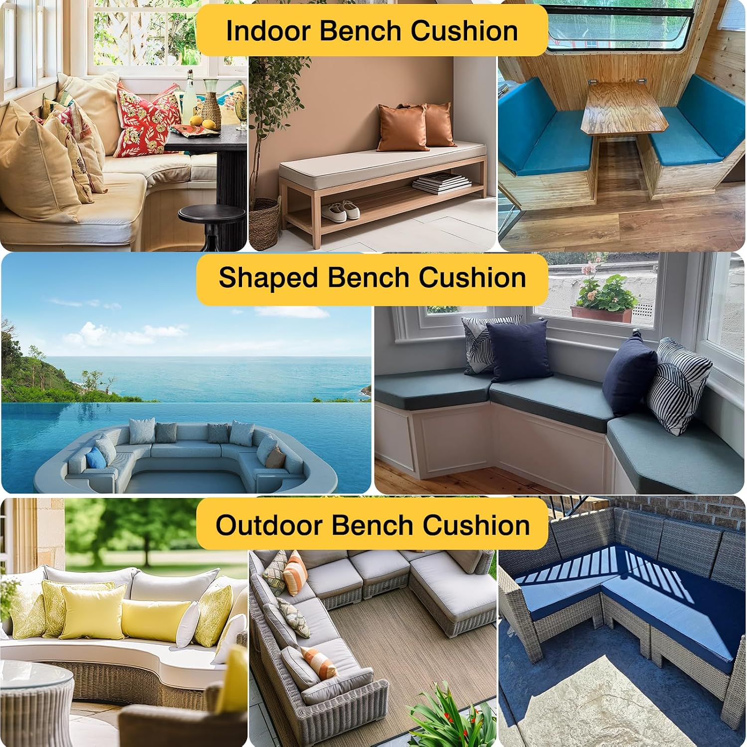 Custom Size Bench Cushions for Indoor Furniture, Cost-Effective Thick Bay Window Seat Cushion