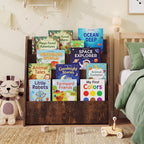 GLACER 4-Tier Kids Bookshelf, Wood Toddler Bookcase with Deep Magazine Display Shelf & Back Storage Space, Children Storage Organizer for Nursery, Playroom, Kids Bedroom, Classroom (Rustic Brown)