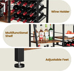 Homeiju Liquor Cabinet Bar for Home Bar, 3 Tier Wine Rack Freestanding Floor with Glass Holder and Fences, Trapezoidal Liquor Bottle Display Shelf for Liquor Whiskey Wine, Brown