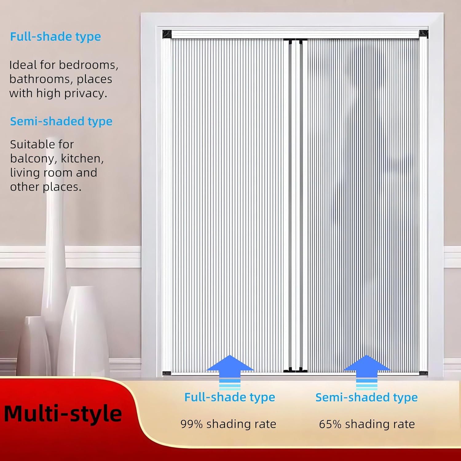 No-Drilling Sliding Folding Door,Interior Accordian Door with Aluminum Frame and Cellular Fabric,Room Divider for Closet RV Patio Shower Door Suitable，Customize Size (Blackout White)
