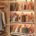 Dmevkic Extendable Purse Organizers Purse Storage. Length 16-28 in. Bag Organizer Purse Holder for Closet with 8 Adjustable Shelf Dividers Patent Pending