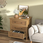 IKENO Solid Wood Nightstand Set of 2，Bed Side Table with Charging Station, Farmhouse Night Stand with 3 Storage Drawers for Bedroom, 27.6" W x 16.8" D x 26.8" H, Teak
