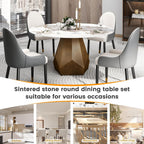 59.05" Round Marble Dining Table with Metal Base, Artificial Marble for 6-8 People, Dining Room/Living Room Kitchen Dining Table
