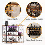 VICTONE Wine Bar Cabinet with LED Lights and Power Outlets, Freestanding Liquor Bar Cabinet Table with Glass Holder Wine Rack Table Mini Bar for Home Kitchen Dining Room
