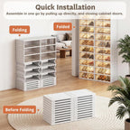 10-Tier Foldable Shoe Rack Organizer, 40 Pairs Stackable & Collapsible Shoe Cabinet with Transparent Doors & Leather Handles, Space-Saving Storage for Closet, Kitchen, Cabinet (No Boots Tier)