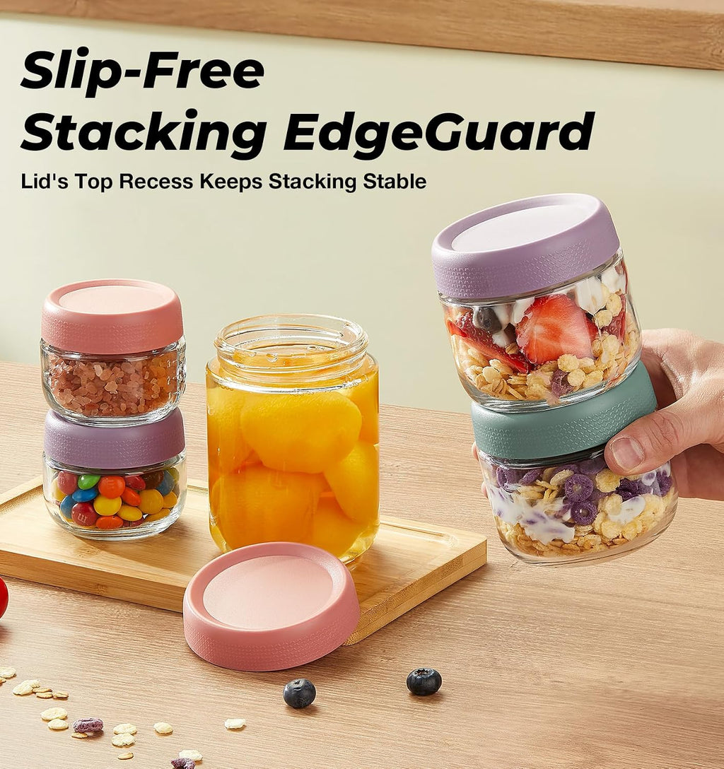 6 Pack Overnight Oats Containers with Lids, Wide Mouth Mason Salad jars 16oz, Glass Jar with Airtight Lids, Salad Meal Prep Jars for Food Storage, Overnight Oats Jars for Milk, Fruit