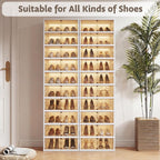 10-Tier Foldable Shoe Rack Organizer, 40 Pairs Stackable & Collapsible Shoe Cabinet with Transparent Doors & Leather Handles, Space-Saving Storage for Closet, Kitchen, Cabinet (No Boots Tier)
