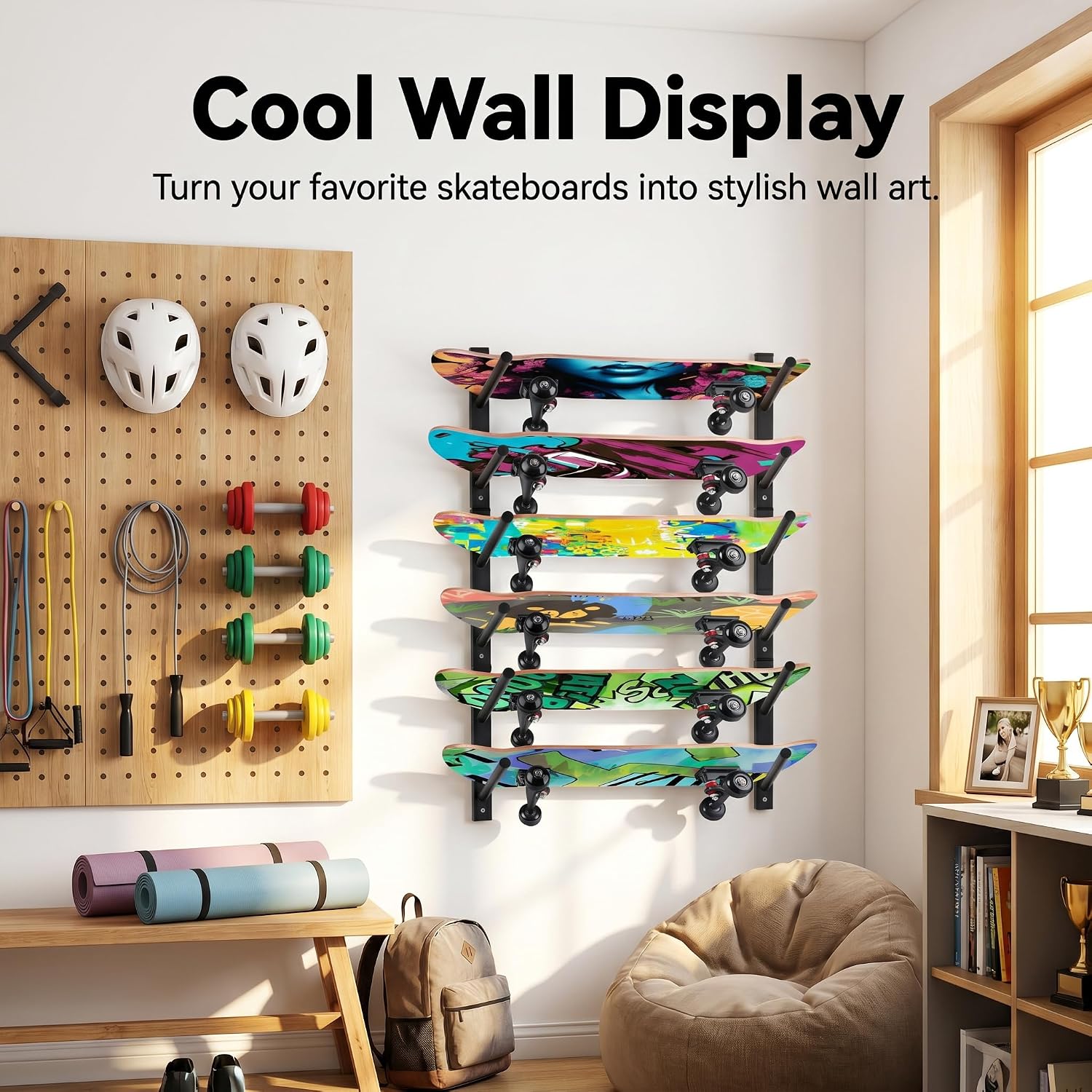 Bijun Skateboard Wall Mount | Horizontal Snowboard Wall Mount, Skateboard Storage Hanger for Garage, Bedroom, Home Display & Organization