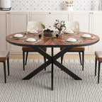 KEIKI 47.2"-63" Extendable Round Dining Table for 4-6, Modern Wooden Kitchen Table with Removable Leaf, Solid Wood Oval Dinner Tables for Dining Room Living Room, Walnut