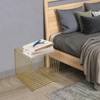 Linear Metal End Table Square Geometry Side Table With Storage Retro Coffee Decoration Sofa Tables Wire Cube Storage Rack For Couch, Living Room, Bar, Bedroom, Balcony-11.8*11.8*11.8in (Gold)