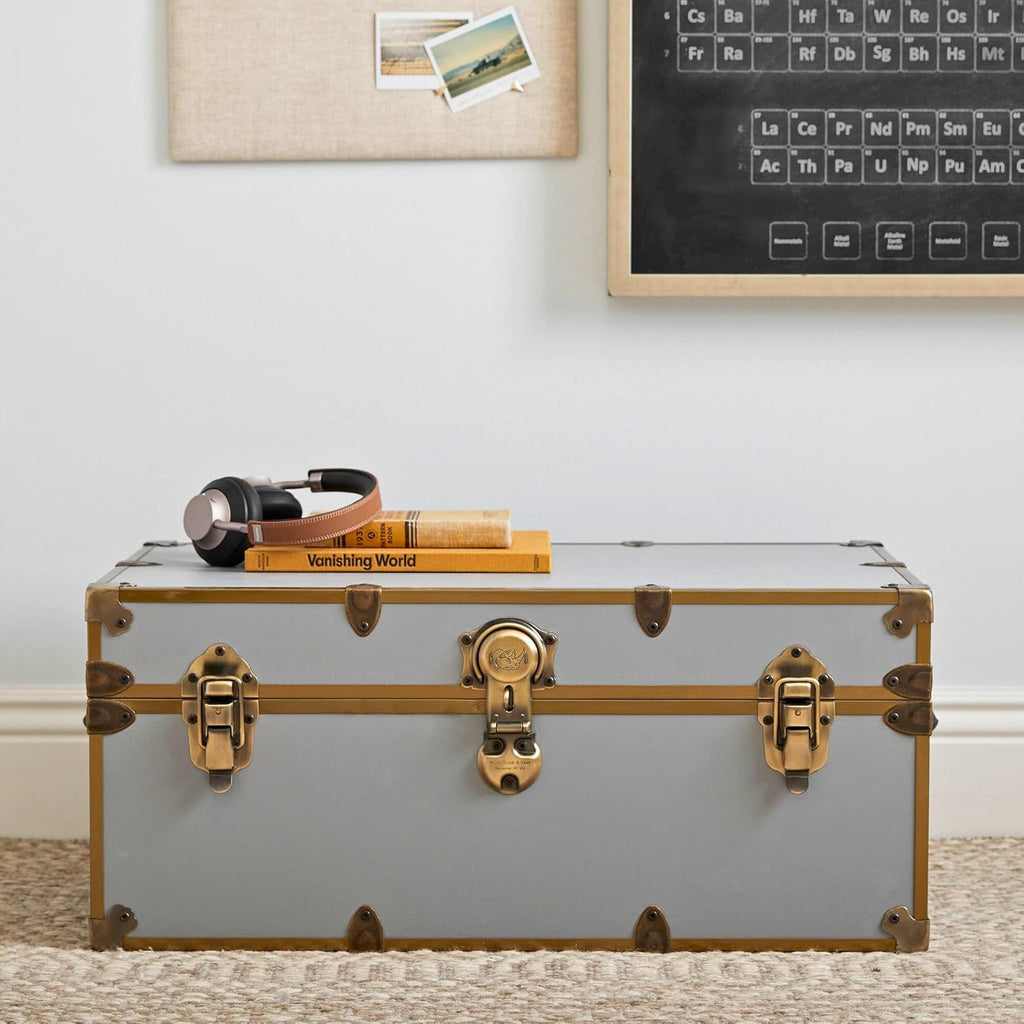 Rhino Trunk & Case Classic Camp & College Trunk with Antique Brass Hardware - 30"x17"x13", 1500+ lbs Capacity - Soft-Close Lid. Strong, USA Made Summer Camp Footlocker and Secure Dorm Storage Chest