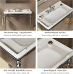 Yayzy 36” Bathroom Vanity with White Ceramic Sink, Wall-Mounted Console Style, Silver-Finish Stainless Steel Legs & Towel Bar, 3 Faucet Holes, No Faucet