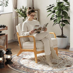 MALOL Mid-Century Accent Chair Set of 2 with Solid Wood Frame, Reading Relaxing Armchair Lumbar Pillow& Soft Cushion, Leisure Chair for Living Room, Bedroom, Waiting Room-Beige