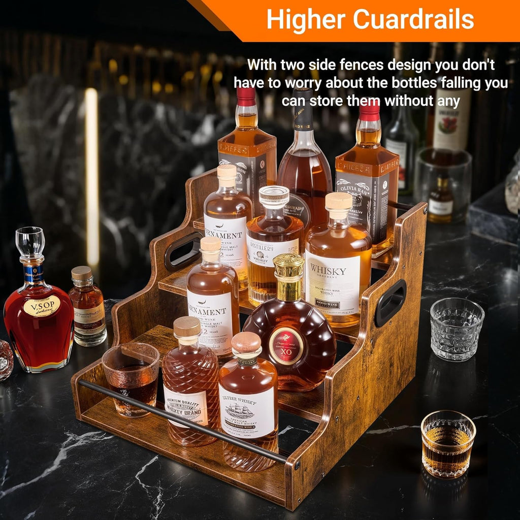 YQBRAO 4-Tier Liquor Bottle Display Shelf, Spice Rack - 16-Inch Coffee Syrup Organizer Rack - Heavy-Duty Countertop Bar Shelves for Liquor Whiskey, Spirits, Syrup Wine Dressing