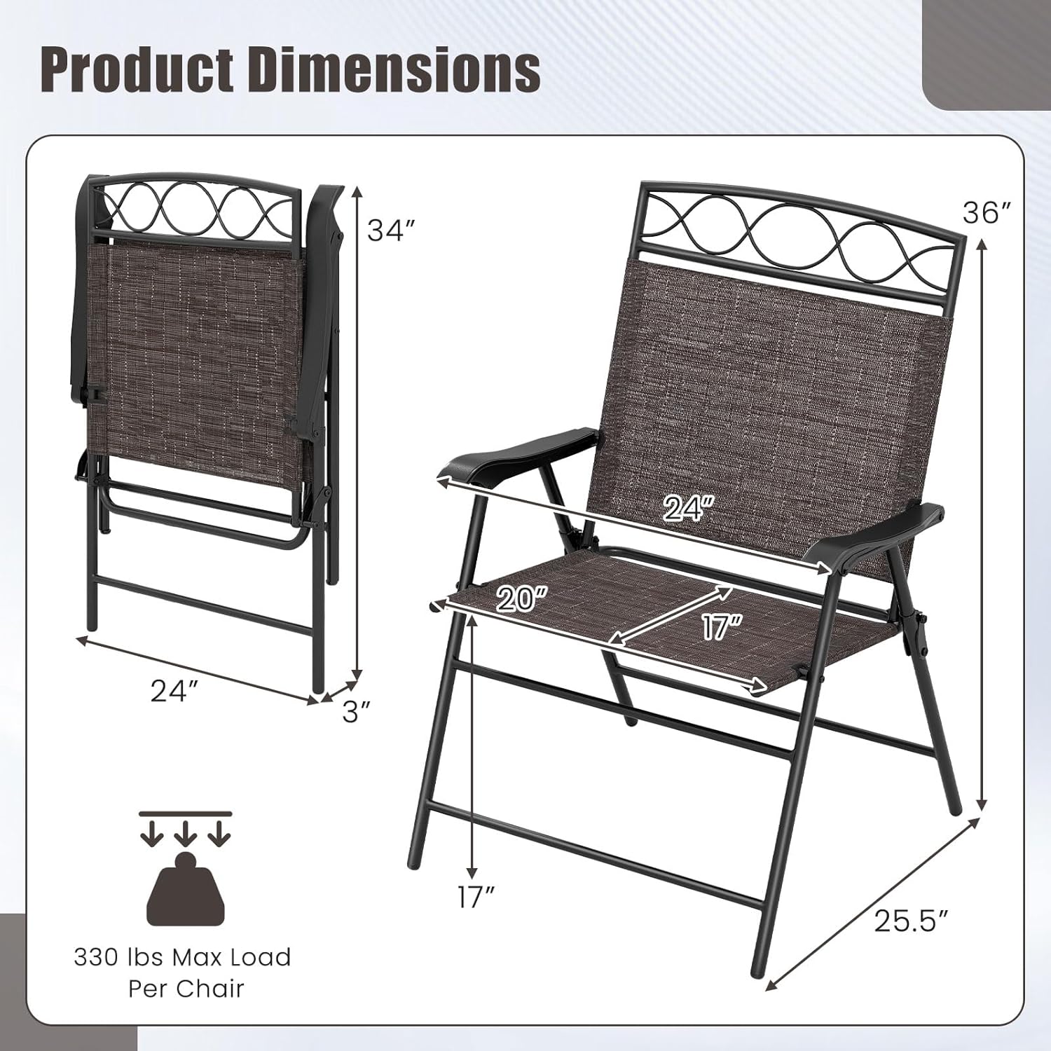 Giantex Set of 4 Patio Folding Chairs, Outdoor Dining Chairs for Camping, Beach, Backyard, Deck, Portable Dining Chair w/Armrest and Metal Frame, 4-Pack (Dark Brown)