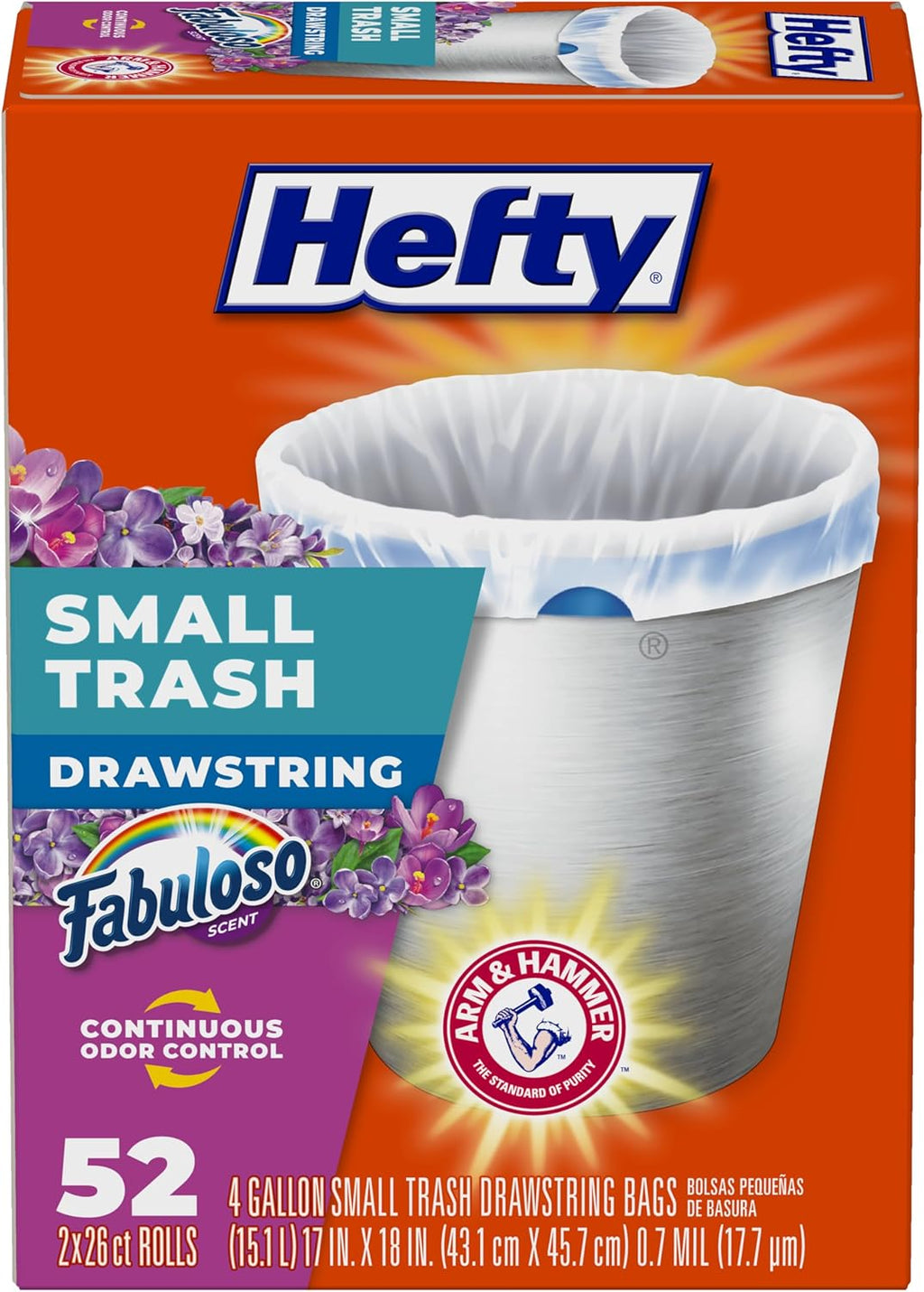 Hefty Small Trash Bags, Fabuloso Scent, 4 Gallon, 52 Count