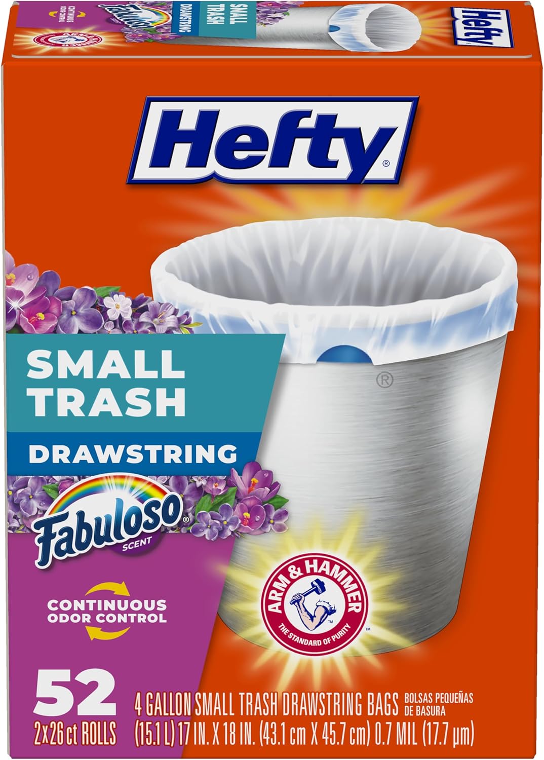 Hefty Small Trash Bags, Fabuloso Scent, 4 Gallon, 52 Count