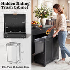 YITAHOME Expandable Kitchen Island with Hidden Trash Cabinet, 55.1" Rolling Kitchen Island with Drop Leaf, Storage Drawer & 3-Tier Side Shelves, Mobile Kitchen Island on Wheels with Towel Bar & Hooks