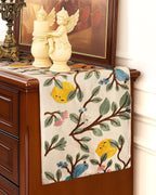 Canvas Embroidered Table Runner - 13"x 72" Coffee Table Runner for Living Room Narrow Tablerunner for Dining Room Washable Farmhouse Kitchen Island Counter Decor Housewarming Gift, Lemon Bird