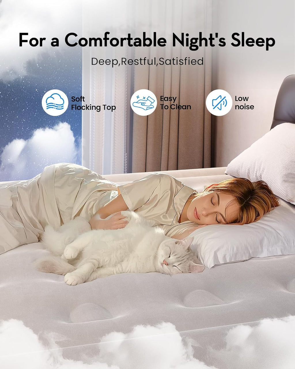 OhGeni Air Mattress Queen with Built in Pump, 18" Raised Inflatable Blow Up Mattress, Upgraded Surface Portable Bed for Home, Camping, Colchone Inflable, Ideal Sleep Solution for Guests