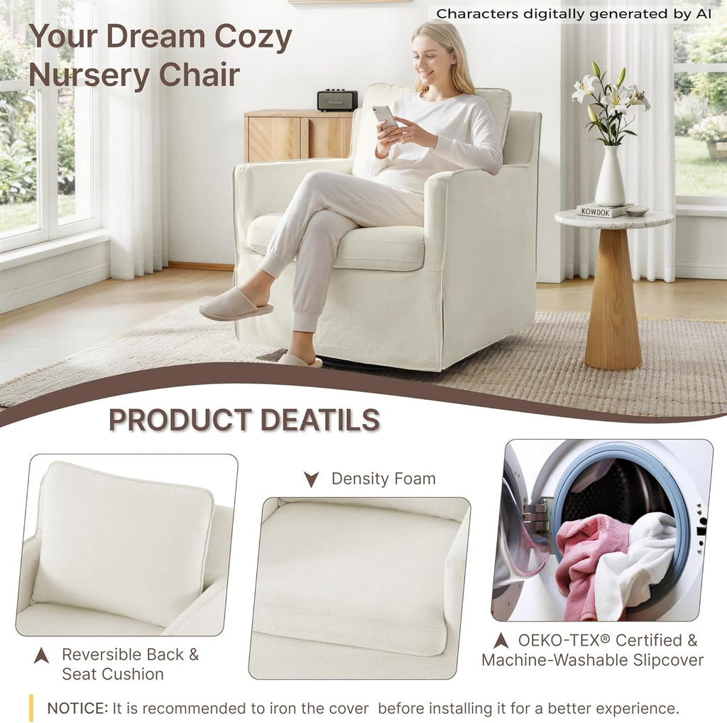 KISLOT Swivel Accent Chair with Ottoman, Rocking Recliner 360 Degree Swivel Armchair Machine-Washable Cover for Nursery Living Room Bedroom