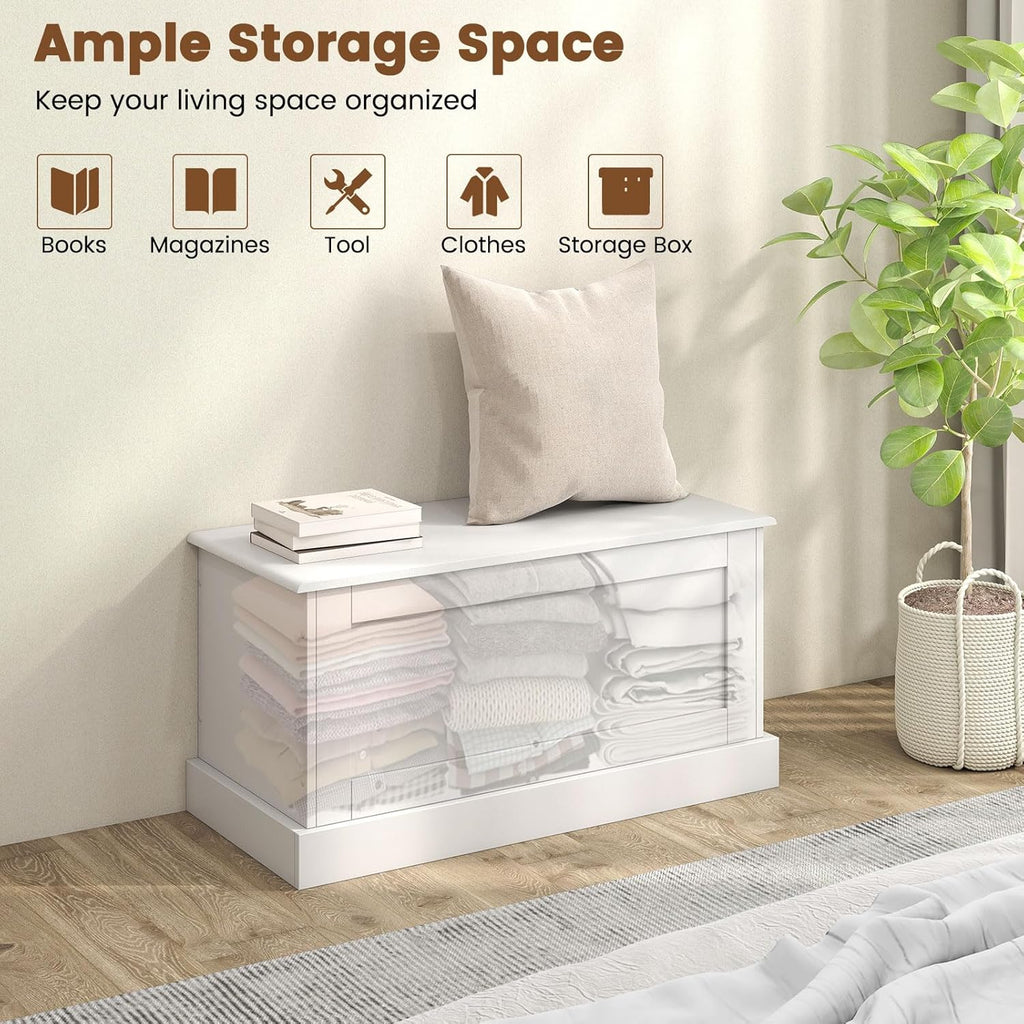 Giantex 35.5-Inches Storage Chest with Safety Metal Hinges, Wooden Flip Top Tool Trunk, Hydraulic Strut, Organizer Box, Large Farmhouse Storage Bench for Bedroom, Living Room, Entryway (White)
