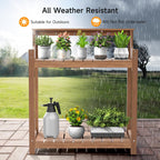 ONBRILL HDPS Potting Bench, All Weather Potting Table with 8 Hooks and Highten Tabletop, Easy Assembly Garden Work Bench, Outdoor Potting Benches for Outside Patio Lawn, 360LBS Capacity, Teak