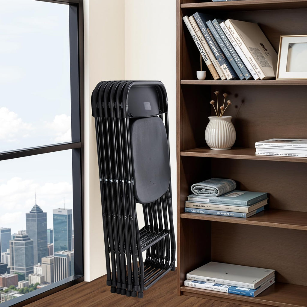 Simple Deluxe 6 Pack Folding Chair Plastic, Foldable Stackable Portable Seat with Metal Frame 330lb Capacity, Outdoor/Indoor Commercial for Party, Wedding, Event, Office, Patio, Picnic, Kitchen, Black