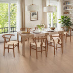 LUE BONA Solid Wood Wishbone Dining Chair Set of 6, Mid Century Modern Y-Shaped Backrest Dining Room Chairs, Fully Assembled Handwoven Seat, Light Brown