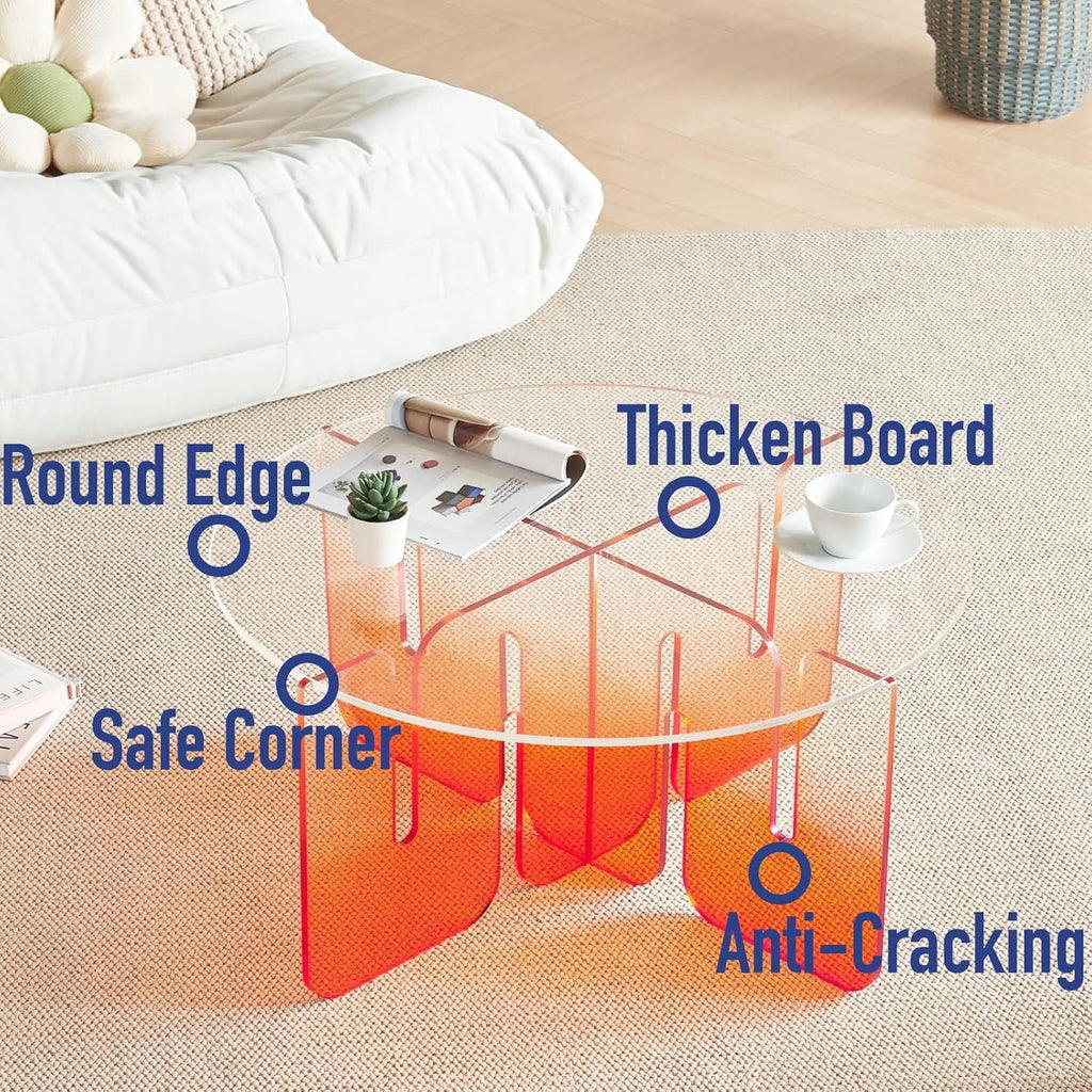 Acrylic Side Table, Clear Round Top Nightstand Easy Assembly, Transparent Bedside Table for Living Room, Bedroom, Small Spaces (Orange, 78.74x78.74x40.64cm)