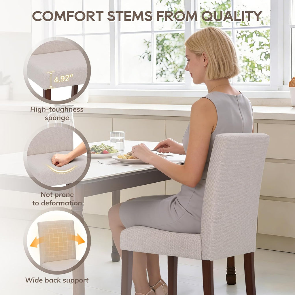 Upholstered Dining Chairs Set of 4 - Line Fabric Modern Farmhouse Kitchen Chairs,Mid-Back Dining Room Chairs with Wooden Legs