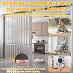Interior White Accordion Door with Handles & Glass, Multifold Interior Doors for Closet, Wide Retractable Shower Door, Bedroom, Kitchen Room Divider Folding Door, Easy to Install, 71" Wx80 H