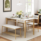 IRONCK Dining Table Set for 4, Kitchen Table with Upholstered Bench and 2 Chairs, Kitchen Table and Chairs Set for Small Space, Apartment, White & Gold