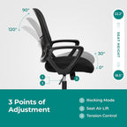 OLIXIS Home Office Chair, Mid Back Computer Ergonomic Mesh Desk with Large Seat, Executive Height Adjustable Swivel Task with Lumbar Support and Armrest, for Adults, Black