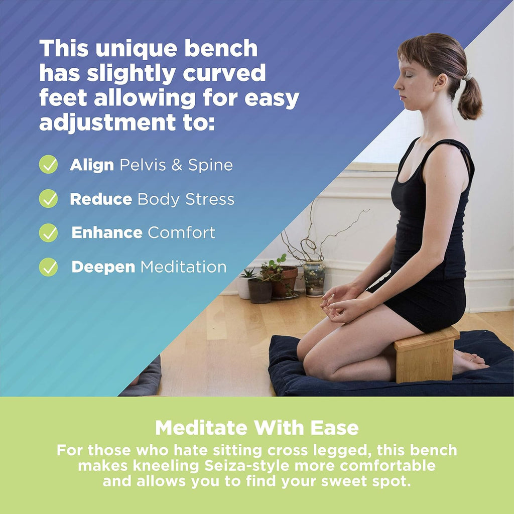Bean Products Bamboo Foldable Meditation Bench – Supportive and Portable Folding Kneeling Stool for Zen Practice – Ergonomic Design for Seiza, Meditation, Prayer and Travel – Made in USA