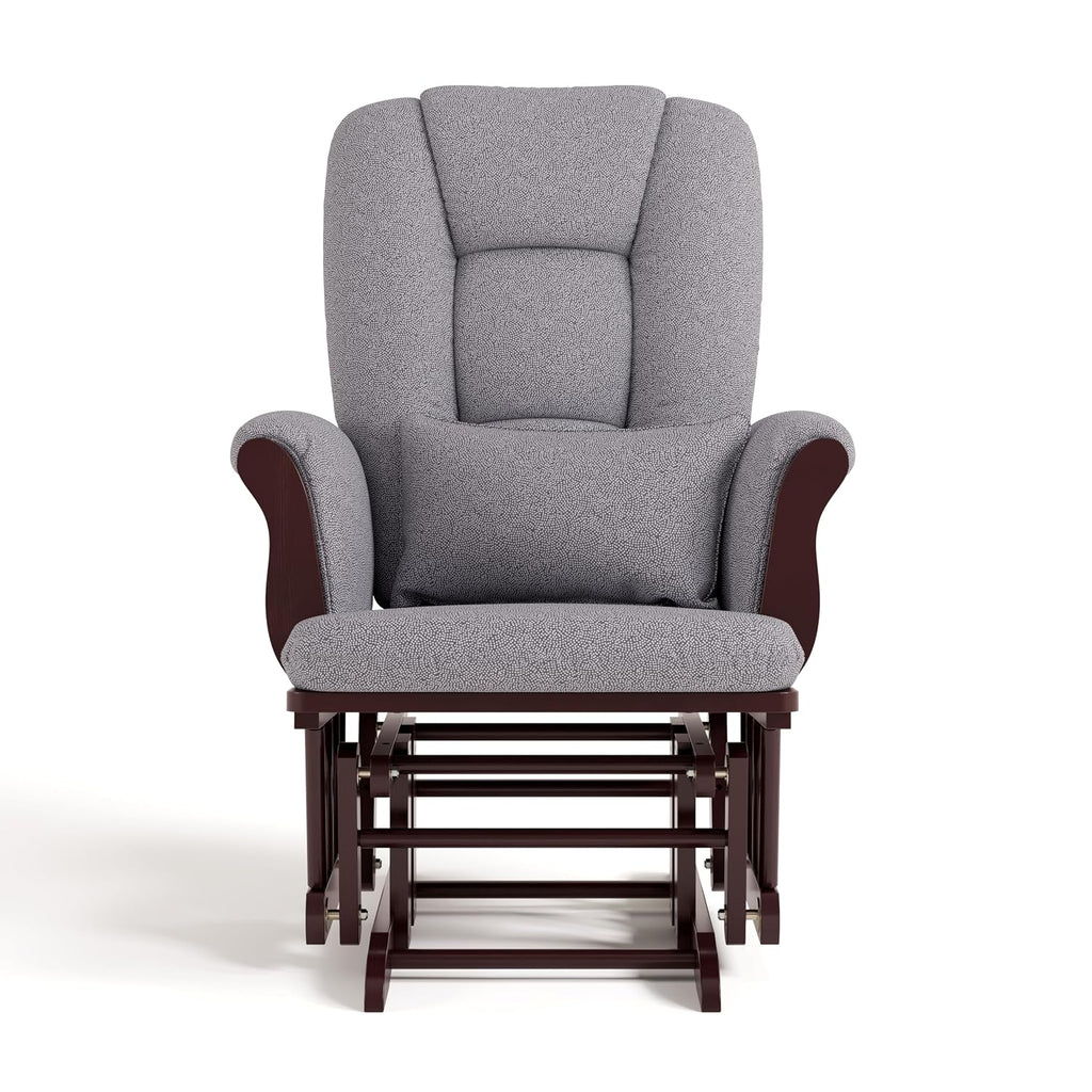 Storkcraft Tuscany Glider & Ottoman with Lumbar Pillow, Espresso/Gray Swirl