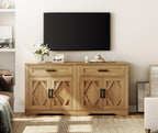 WAMPAT 2-in-1 Vintage Farmhouse Style Buffet Sideboard Cabinet with Storage, 63-inch Rustic Wood Accent Cabinet with Drawers and Barn Doors for Kitchen, Coffee Bar,Walnut