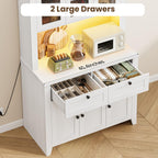 GarveeHome 66" Tall Pantry Cabinet with Power Outlet & LED Light, Kitchen Pantry Storage Cabinets with Countertop, Large Kitchen Hutch with Storage Drawers & Water Ripple Acrylic Panel Cabinet Door