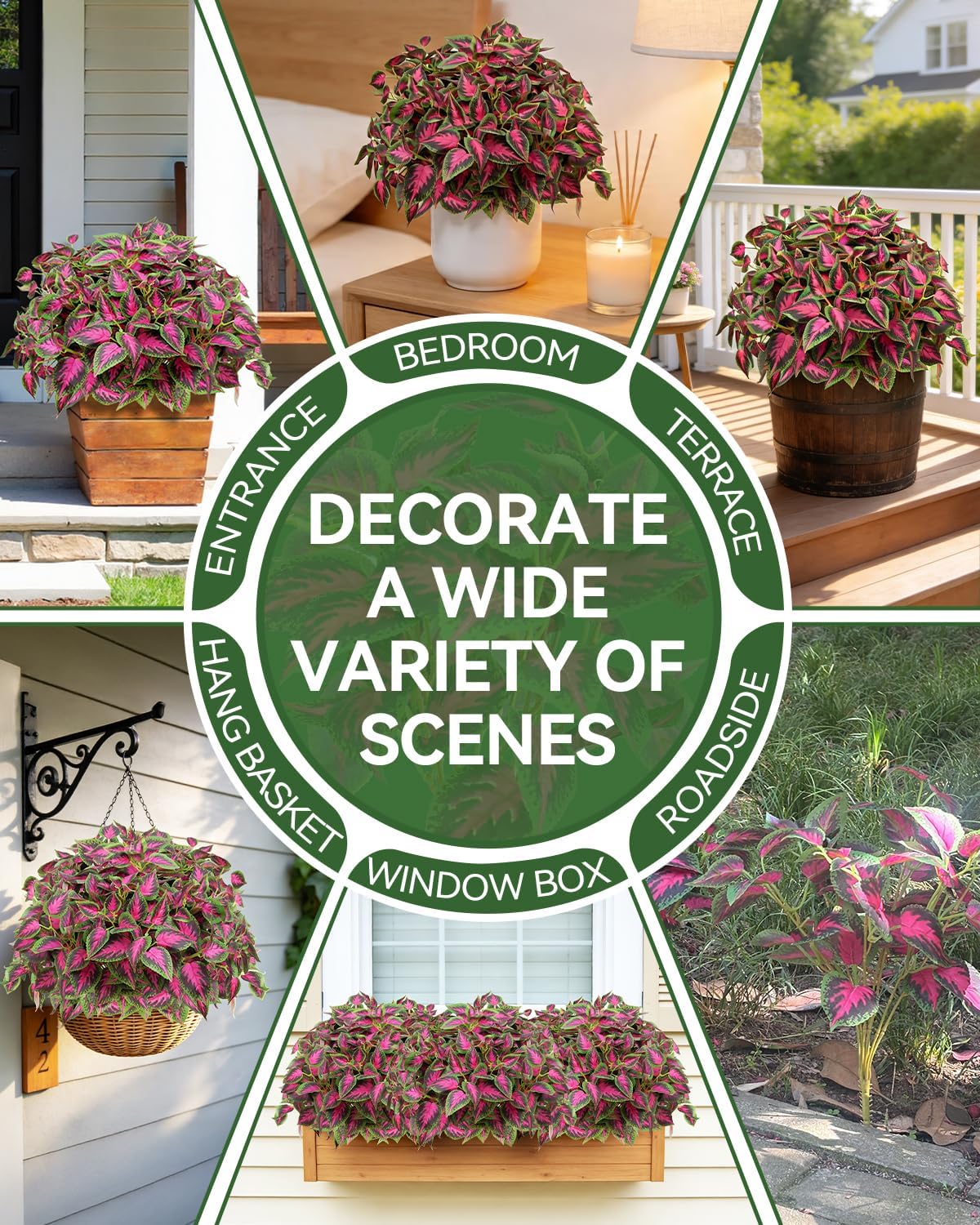 6 Pc Artificial Plants Outdoor, UV Resistant Artificial Outdoor Plants, Faux Coleus Plants with Stems, Fake Greenery Outdoor Plants for Porch Decor, Patio, Garden, Walkway & Outdoor Planters