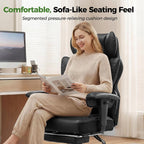 GTPOFFICE Big and Tall Office Chair 400LBS Wide Seat Computer Gaming Chair with Footrest & Comfy Lumbar Support, Leather High Back Executive Chair with Ergonomic Pressure Relief Seat Cushion, Black
