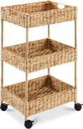 Best Choice Products 3-Tier Water Hyacinth Rolling Nursery Caddy w/Wheels, Utility Cart, Storage Organization for Bathroom, Craft Room, Laundry Room - Natural